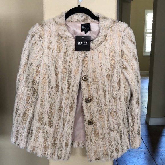 Bigio Collection Jackets & Blazers - Bigio Collection Vegan Fur Jacket Beige Gold 8